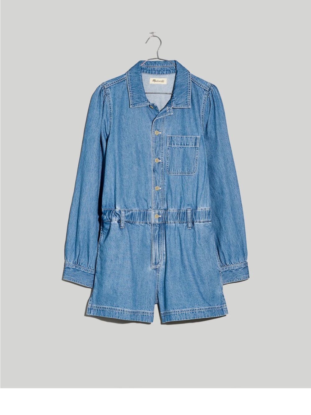 NWT: Madewell Light Blue Denim Long-Sleeve Shorts Romper in Rushland Wash XXS